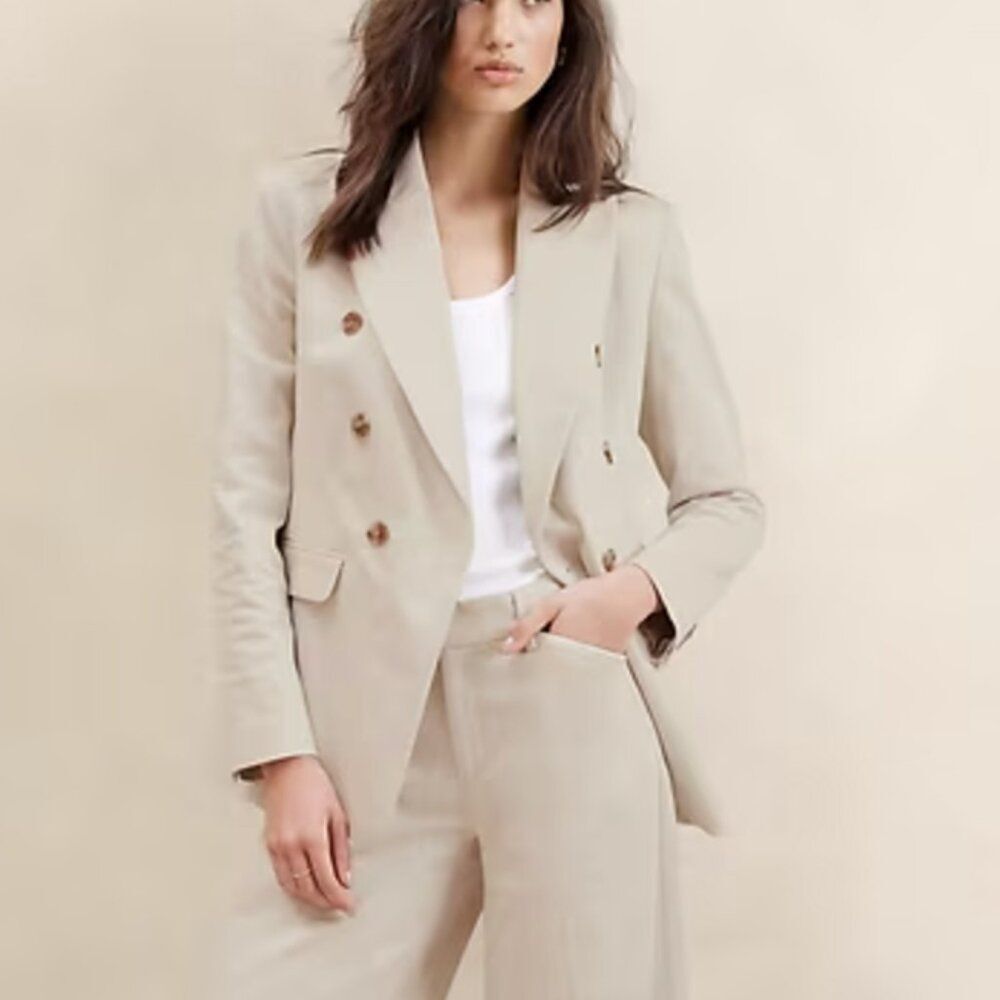 NWT Banana Republic Women's Stretch-Cotton Icon Blazer Cream 4 - Picture 1 of 11